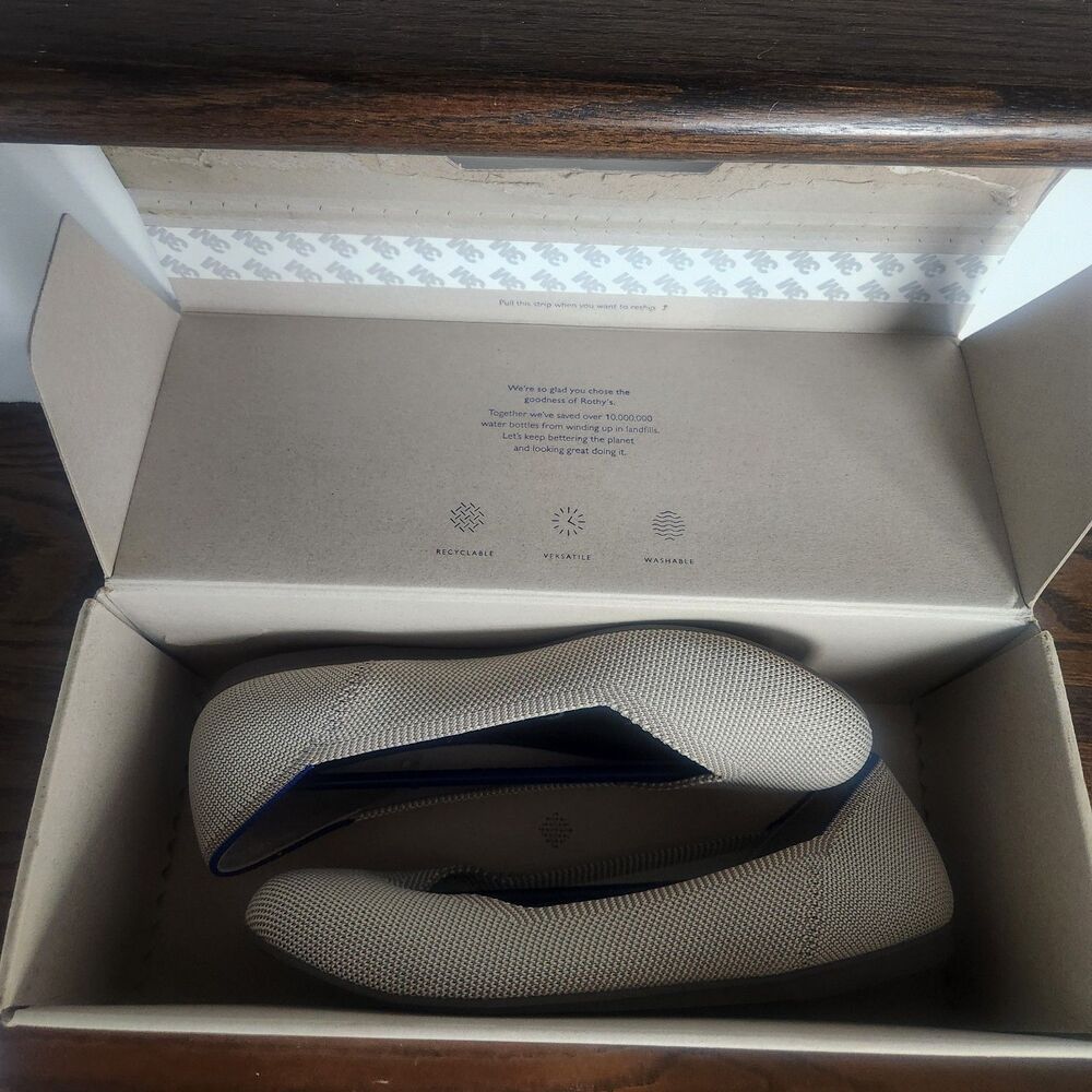 NIB Rothys The Daily Round Toe Flat RARE RETIRED COLOR-Size 7-Flax Birdseye Grey - Picture 9 of 11